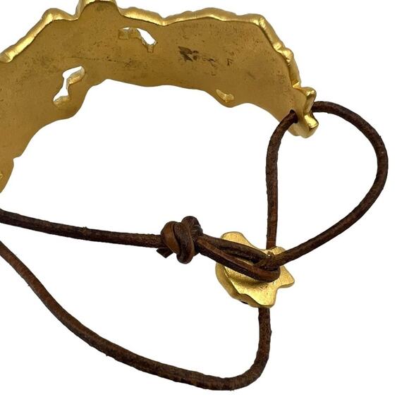 Boutique Boho Handmade Chunky Gold Foil Nugget Leather Statement Bracelet - Picture 9 of 9